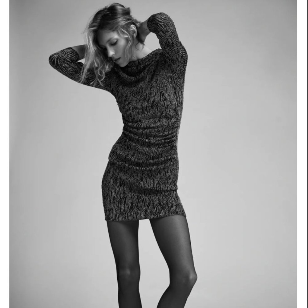 BMWT ZARA KNIT DRESS WITH METALLIC THREAD BLACK GOLD SMALL